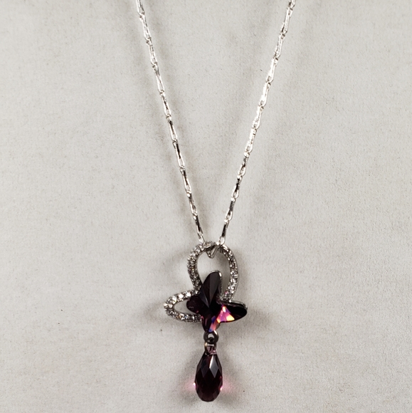 Citled Swarovski Crystal Birth Stone Amethyst Double Butterfly Pendant - Picture 6 of 13